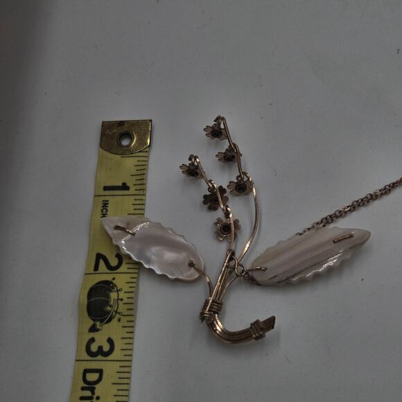 Victorian Antique Chain Brooch Gold Filled Moon Flowers Blue Topaz Glass Unique - Picture 8 of 8